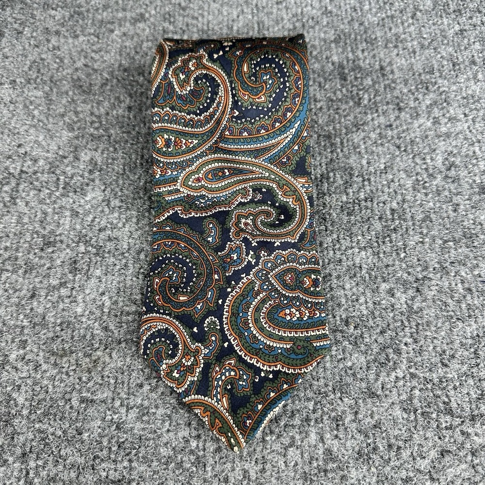 Vintage Claybrooke Green Blue Paisley 100% Silk Tie‎ 58" 3.5" Neck Tie